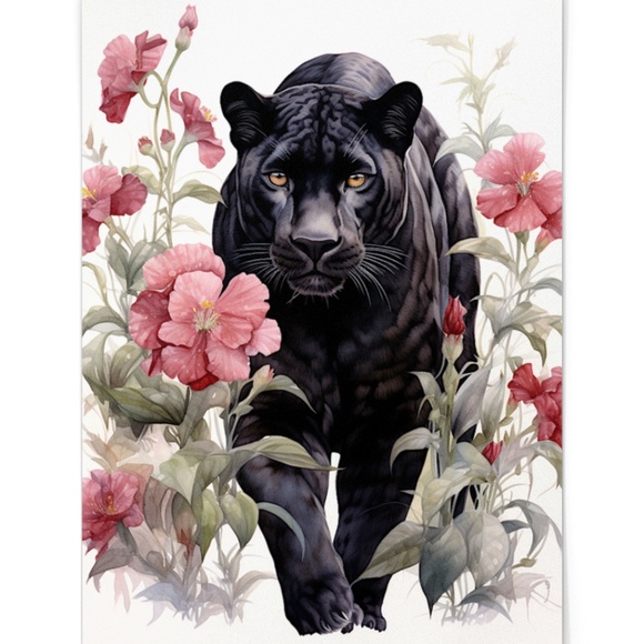 Watercolor Black Jaguar Wall Art Print Unframed - Majestic Jungle Elegance - Picture 3 of 6